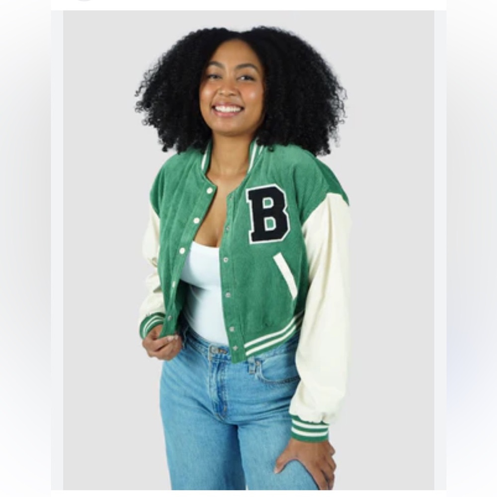 Love Tree Forest Green and Cream Varsity‎ Jacket - Picture 4 of 10